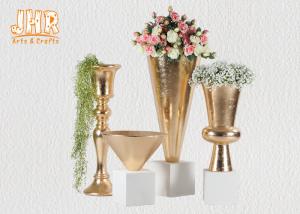 Quality Trumpet Gold Leaf Fiberglass Planters With Frosted White Base Pot Planters wholesale