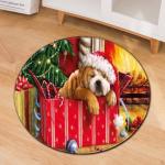80cm red Round Santa Claus Elk Christmas Festive Floor Mat Anti SlipCircular