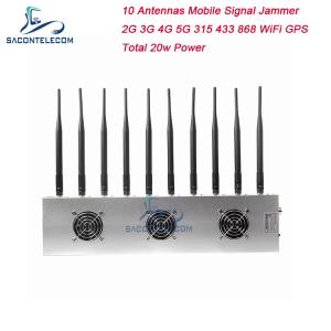 Quality 10 Channels 3 Cooling Fans Wireless Signal Jammer 5G GPS WiFi VHF UHF wholesale