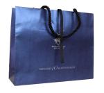Navy Recycle Paper Cotton Twist Handle Ribbon Cloure Logo Stamped Paper Carrier