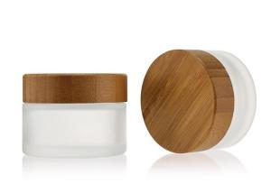 Quality Recyclable 30g-100g White Glass Cosmetic Jar With Bamboo Lid Round wholesale