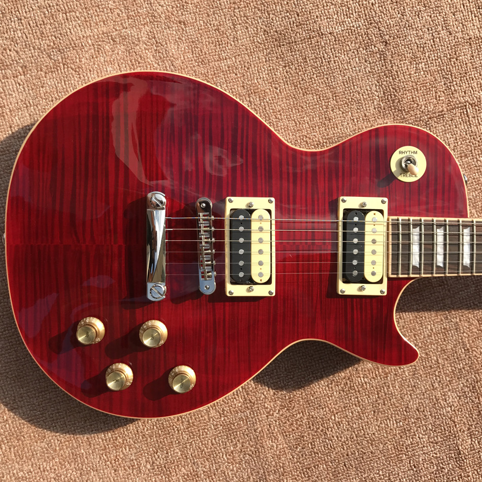 New standard LP slash electric guitar, Flame Maple Top, frets cream binding, one piece of neck & body, Tune-o-Matic brid
