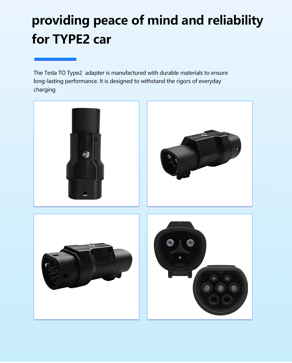 PC Copper NACS 7KW 32A Rated Current AC EV Charging Adapter for Type2 Vehicles Tesla Charging Pile
