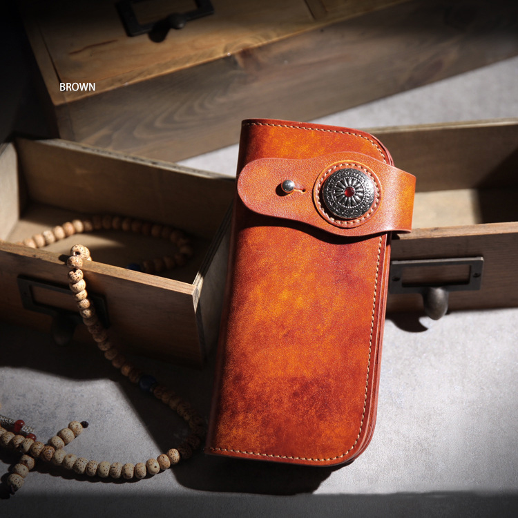 2023 Vintage Handmade Leather Long Wallet Genuine Cowhide Leather Japanese Style For Man