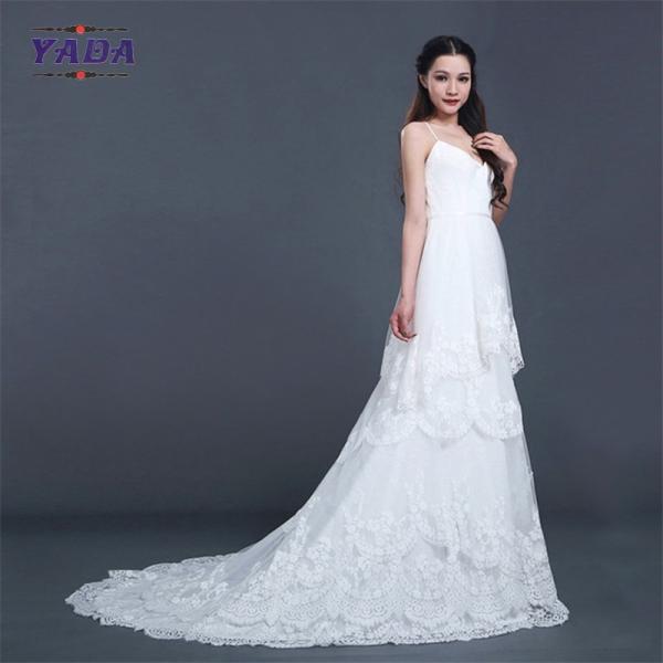Spaghetti strap sexy low back 5 layers ruffles lace patterns dress ball gown