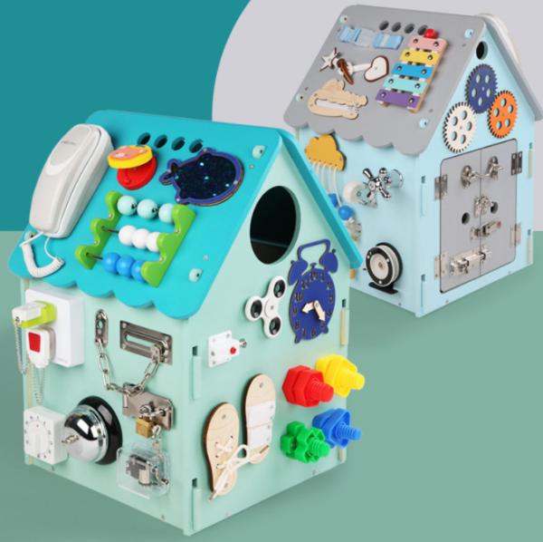 Children and babies in the busy room unlock, knock the piano, answer the phone,