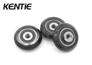 Quality Black PU Round Plastic Nylon Roller Wheels M5x28x8mm For Electronic Product wholesale