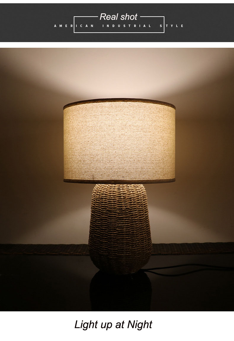Sustainable Rattan Table Lamp , Durable Rattan Bedside Light Switch Control