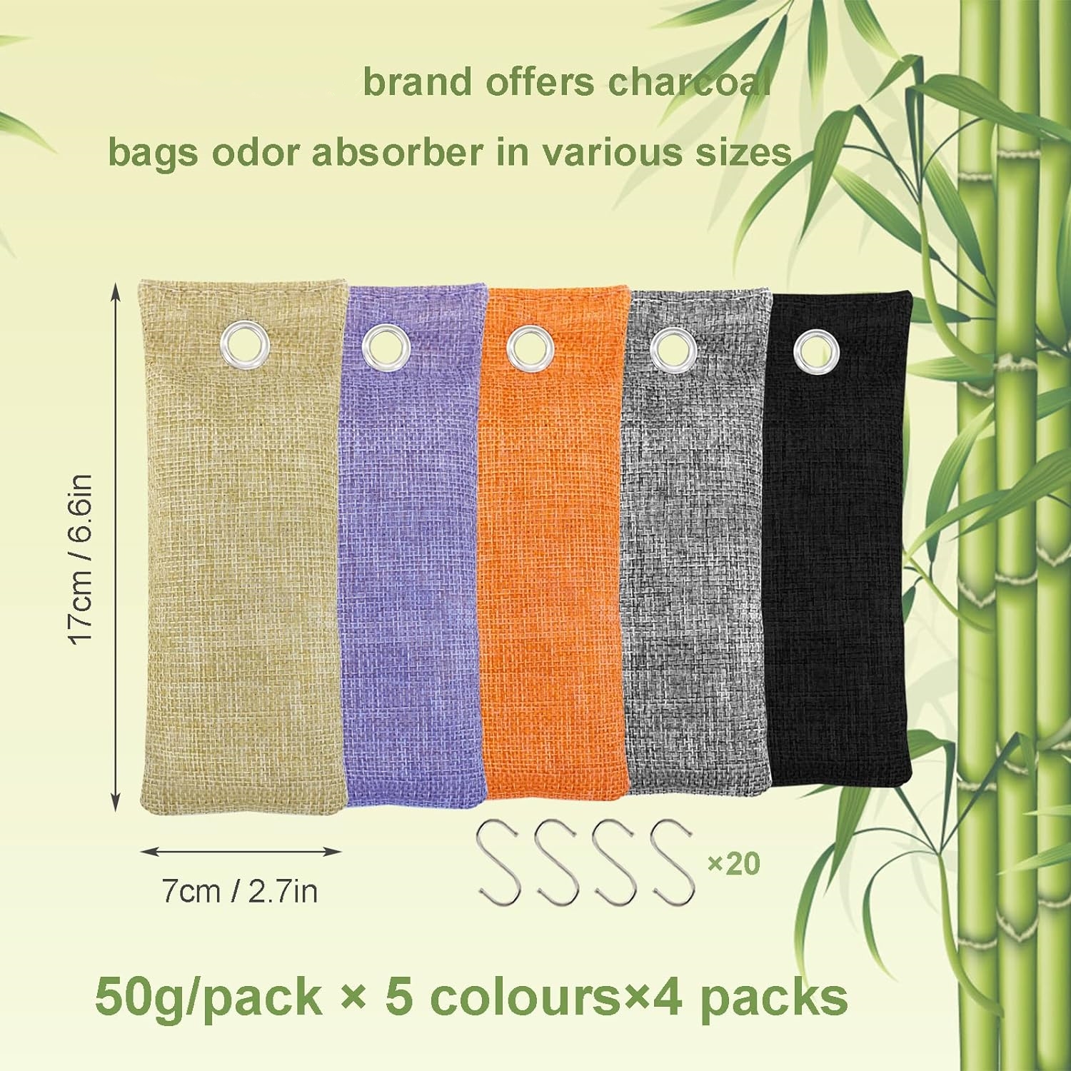 50g*20 Pack Bamboo Charcoal Air Purifying Bags for Fresh and Odor-Free Environment