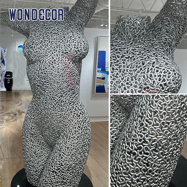 Indoor collection of metal art decoration abstract bare female bust stainless steel sculpture