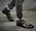 Round Toe Mens Ankle Boots Genunine Leather Casual Mens Elevator Boots