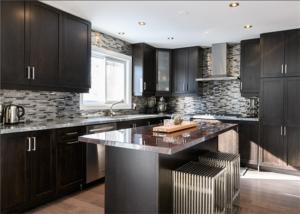 Quality Black Color Solid Wood Kitchen Cabinets With Blum Full Extension Soft Closing For Villa wholesale