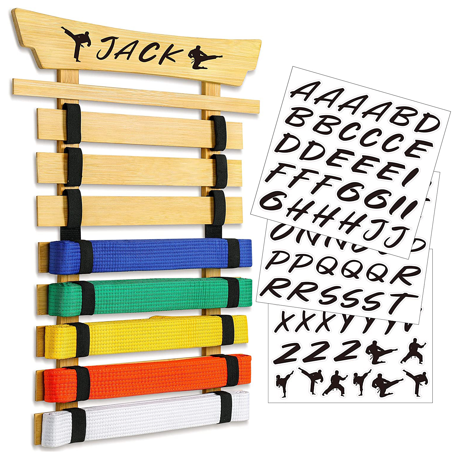 Pinewood Martial Arts Belt Display Rack Wall Mounted Bamboo Karate Belt Display Rack