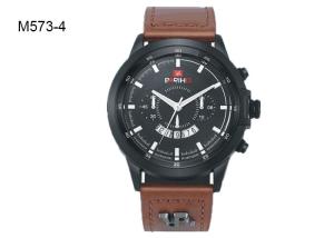 Quality Analog Display Men's Quartz Watch Chronograph Date Leather Band Wristwatch M573 wholesale