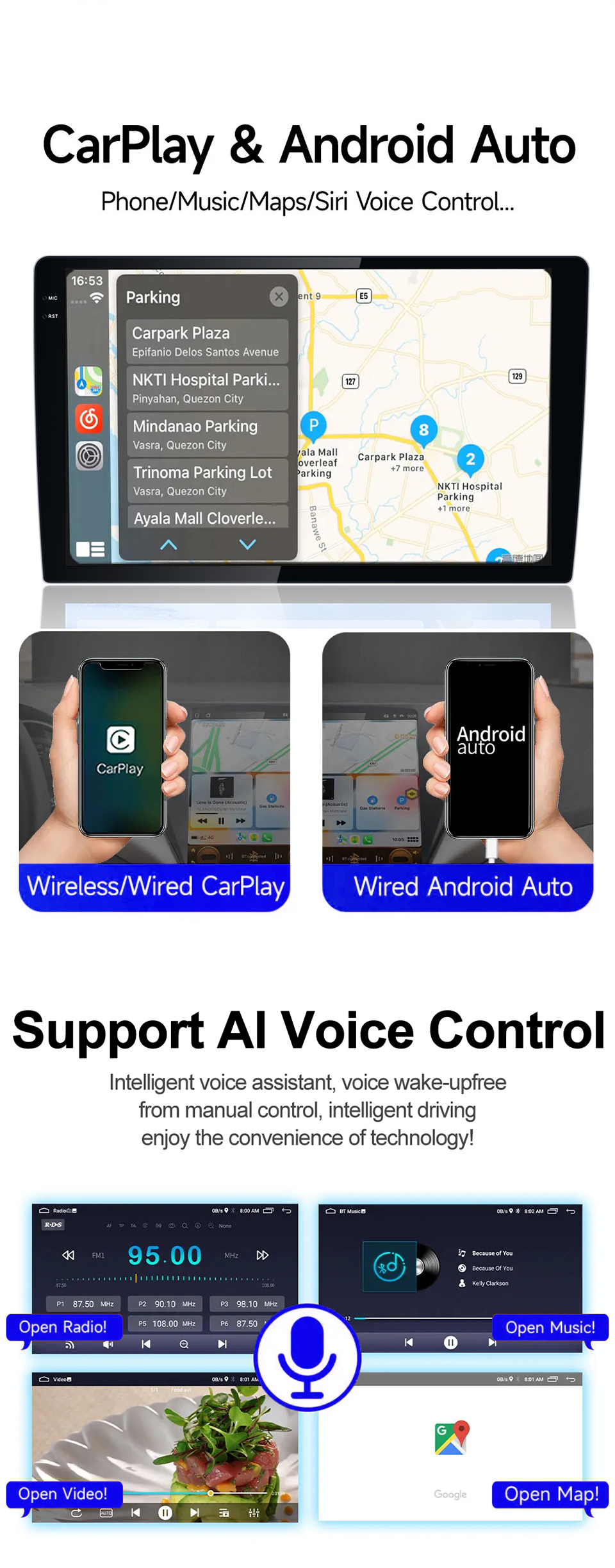 9''/10'' CarPlay Android 12.0 Car Navigation GPS Audio Stereo for Universal Car Fitment