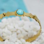 Natural Stone Turquoise 18K Gold Plated Bangles For Women Adjustable