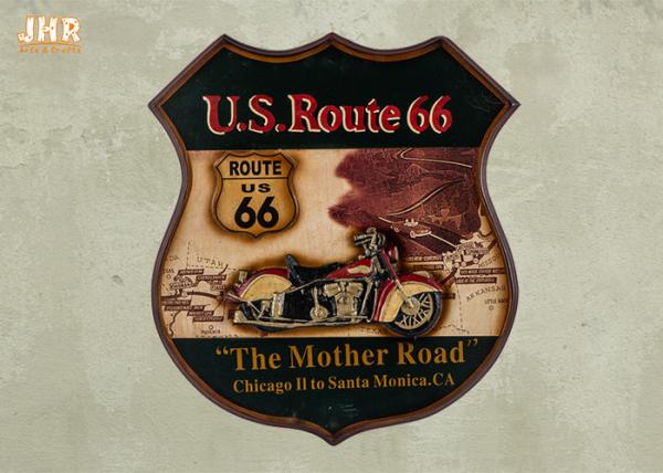Route 66 Wall Decor Resin Motorcycle Wall Art Sign Antique Wood Wall Mounted