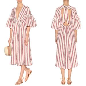 Quality Women deep v neck stripe linen dress and unbacked wholesale