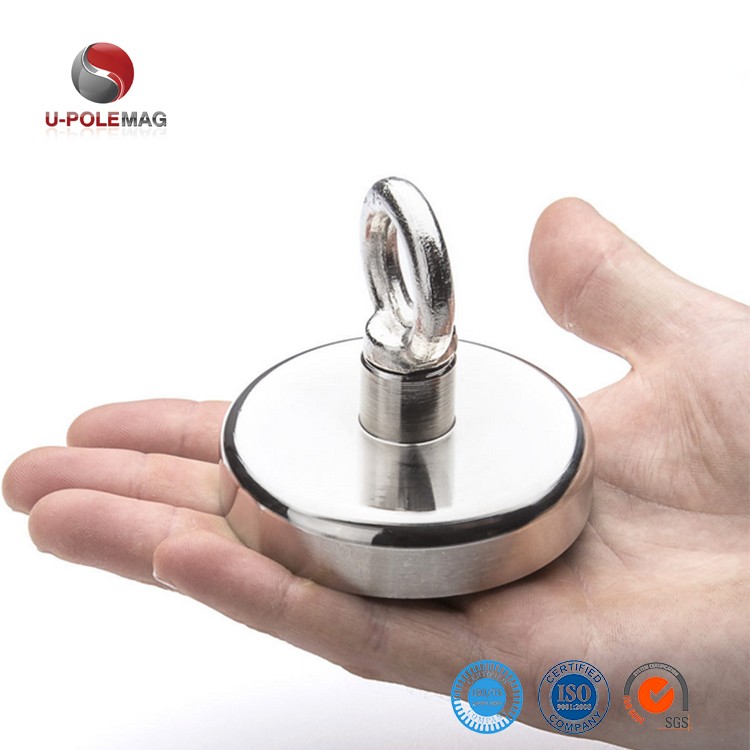 A3 steel NdFeB magnet 148 LBS 67 KG Pulling Force D48mm Rare Earth POT Magnet with Eyebolt