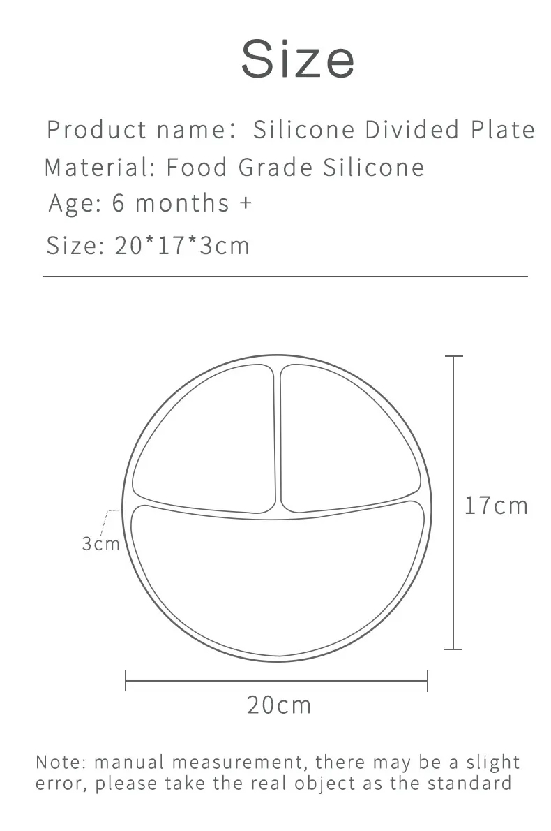Silicone Baby 17cm Infant Feeding Dishes High Temperature Resistance Weaning Plates Suction Tableware