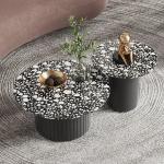 Beige Marble Living Room Coffee Table Round With Wooden Base