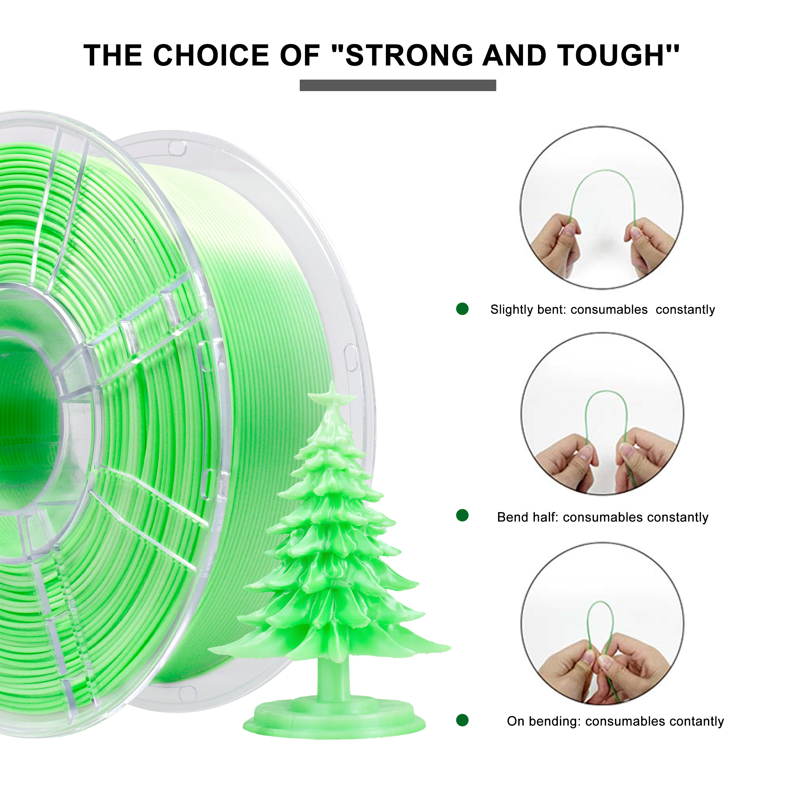 PLA High Strength Filament Gradient Green White Filament 1000g 3d Printing Filament