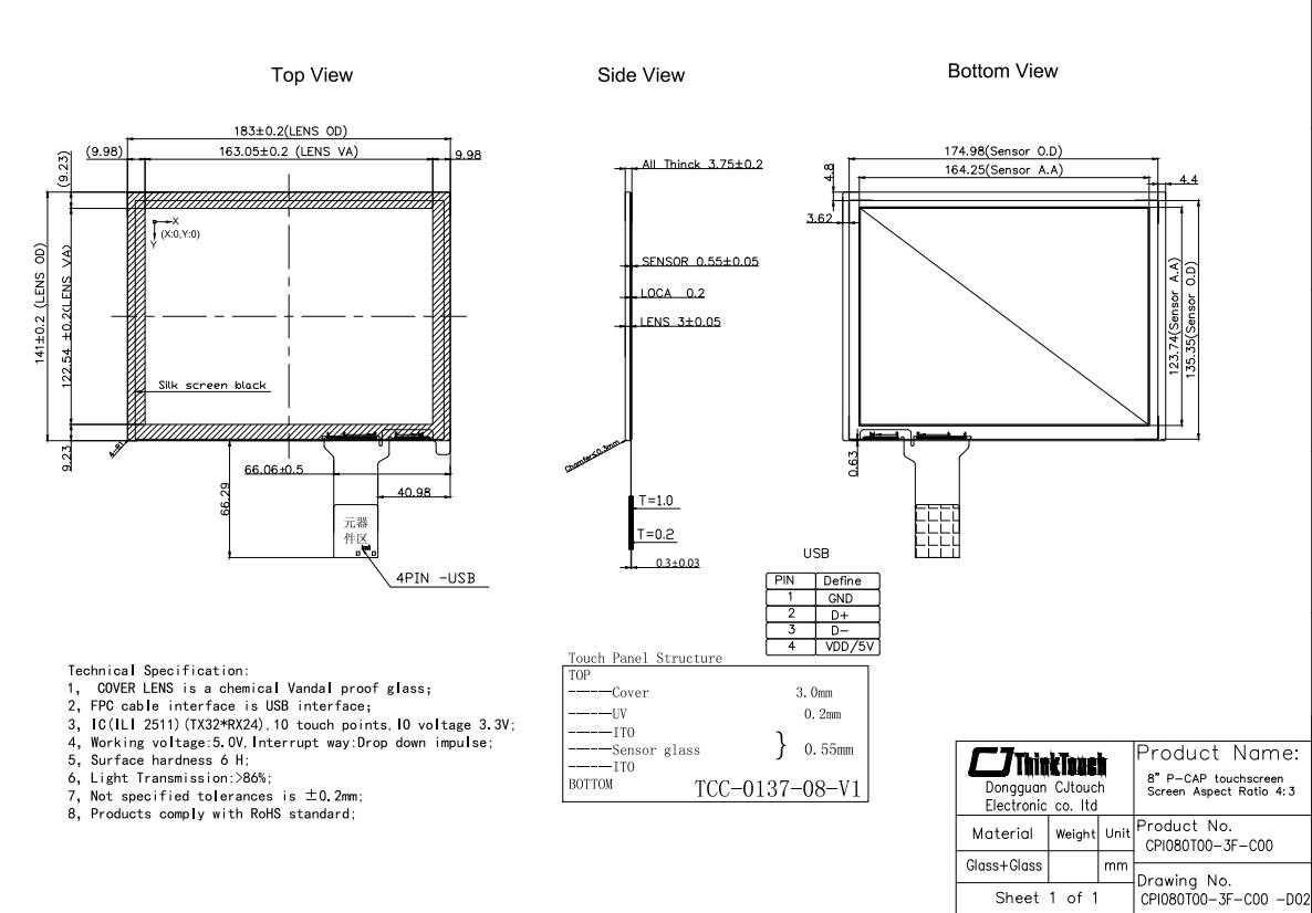 7"-8.4" Multi Touch Capacitive Touchscreen , Antiglare Dustproof Touch Screen PCAP