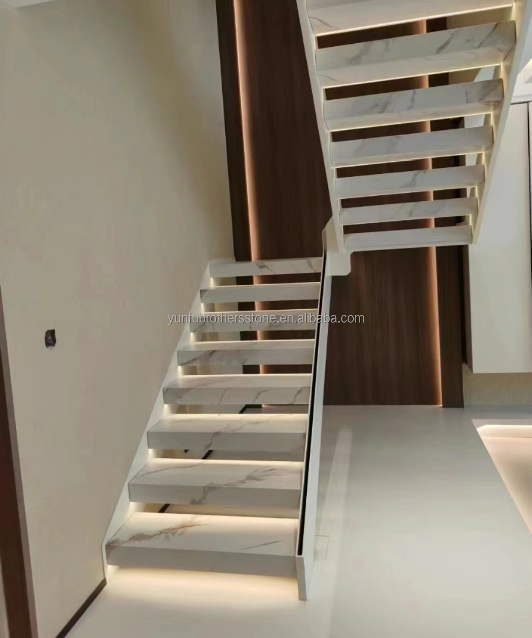 Modern Design Style Straight Stair Customized Luxury Artificial Marble Staircase
