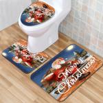 Santa Christmas Toilet Seat Cushion Polyester 3 Piece Bath Rug Set