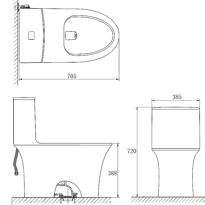 One Piece Elongated Siphon Jet Flush Toilet 1.1 Gpf S Trap 305mm