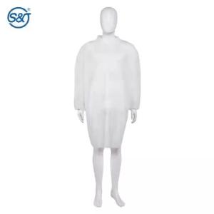 PP Disposable Lab Coat Nonwoven Single Layer Folded Collar Snap on Front Button Closure with Pockets Visitor Coat Full Length
