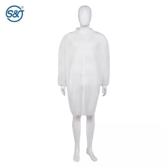 PP Disposable Lab Coat Nonwoven Single Layer Folded Collar Snap on Front Button