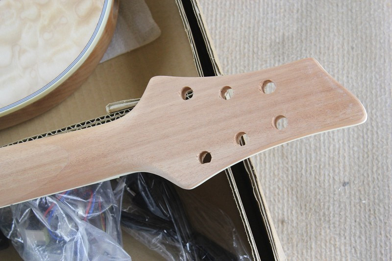 Custom Semi-hollow Electric Guitar Kit(Parts) with Mahogany Body ans Neck,Flame Maple Veneer,Chrome Hardwares,DIY Guitar