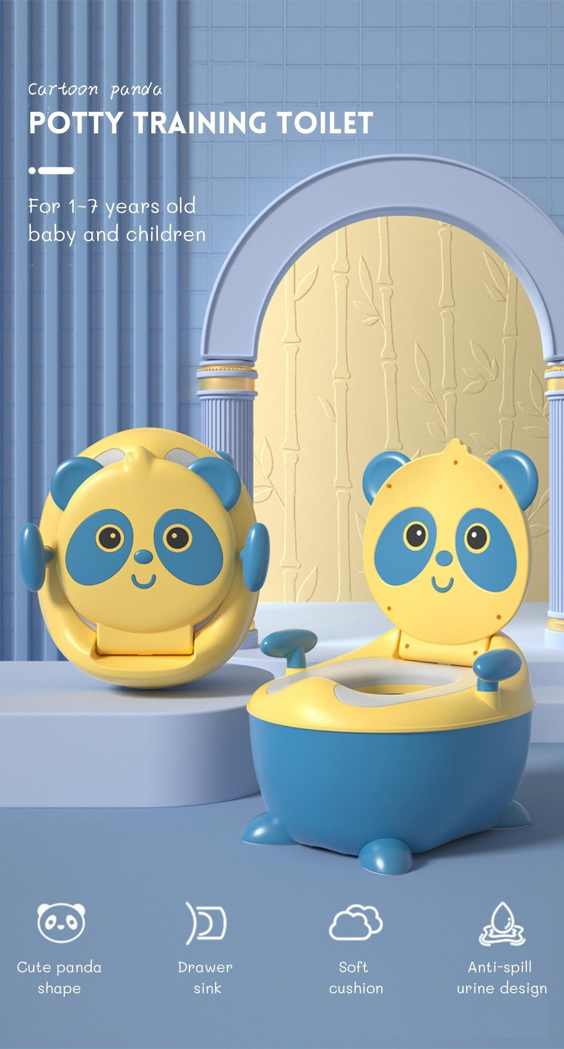 Blue Panda Cartoon Baby Training Potty with Custom Logo EN71 Certified