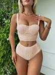 Hard Cup Bikini Two Piece Swimwear Special Fabric Slim High Waisted White Bikini
