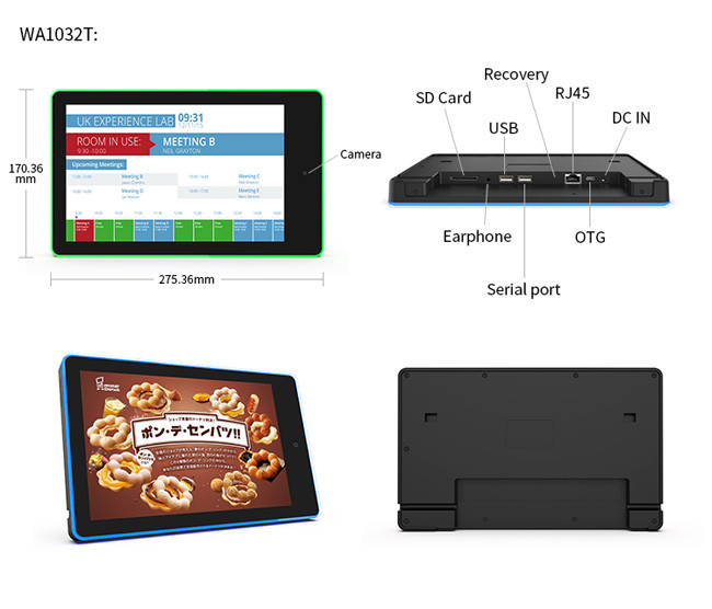 10 Inch A+ Screen Android Tablet with LED Light Bar POE and nFC for conference reserving and Booking System