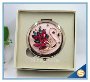 Quality Shinny Gifts Crystal Goose Design Folding Make up Mirror Souvenir Compact Mirror wholesale