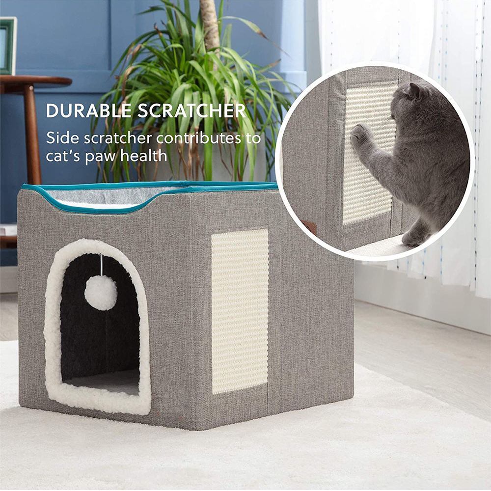 Warm Pet Sleeping Double Layer Fabric Cat Cave Popular Foldable Indoor Large Cat House