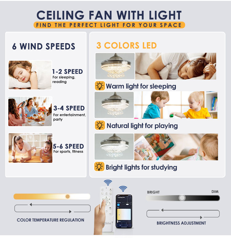 15cm Suspender Length Decorative Retractable Ceiling Fan with LED Lights by 1stshine
