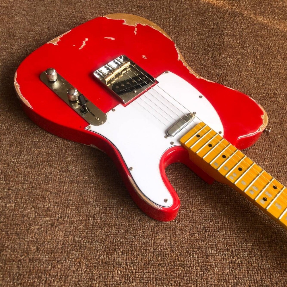 Electric guitar,handmade 6 stings telecast gitaar Tele electric Guitar relics by hands red color master build relic TL