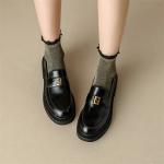Fashion Black Flat Loafer Shoes With Heels Height 4CM