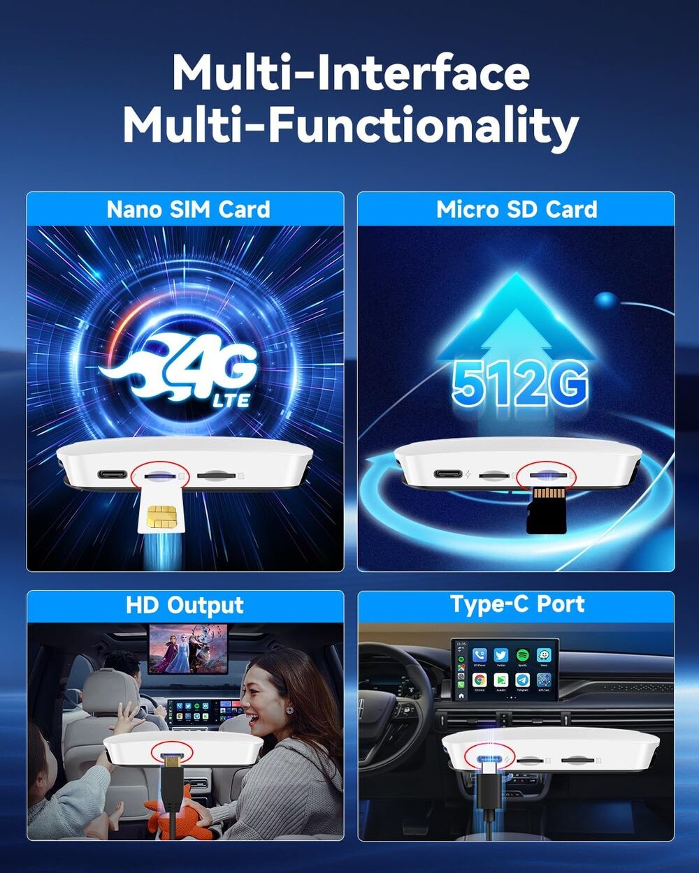 Multi Media Cpc200 Tbox Ambient Usb Wireless Adapter Carplay 8G 128Gb Up To 512Gb Android 13 SDM660 Wireless Carplay Ai Tv Box Dongle Youtube Netflix