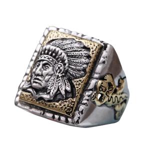 Quality Men Antique Indian Chief 2 Tone Golden Sterling Silver Ring (058843) wholesale
