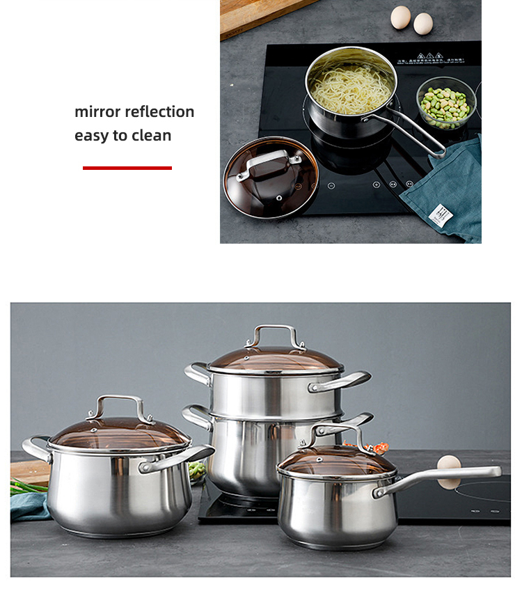 Factory Kitchen 304 Stainless Steel Steamer Pot Soup Pot Milk Pot Cooking Ware With Lid