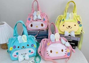 Quality Cartoon cute cat animal canvas bag draw belt bucket bag girls ins one shoulder crossbody customs logo DIY pins bag wholesale