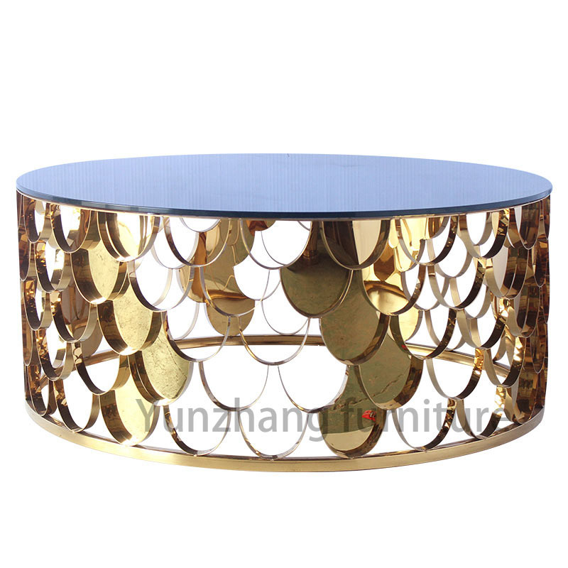 Scaly Design Round Center Table With Mirror Glass