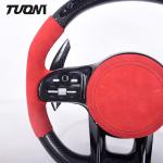 Red Suede Leather Mercedes Benz Steering Wheel Carbon Fiber LED Smart