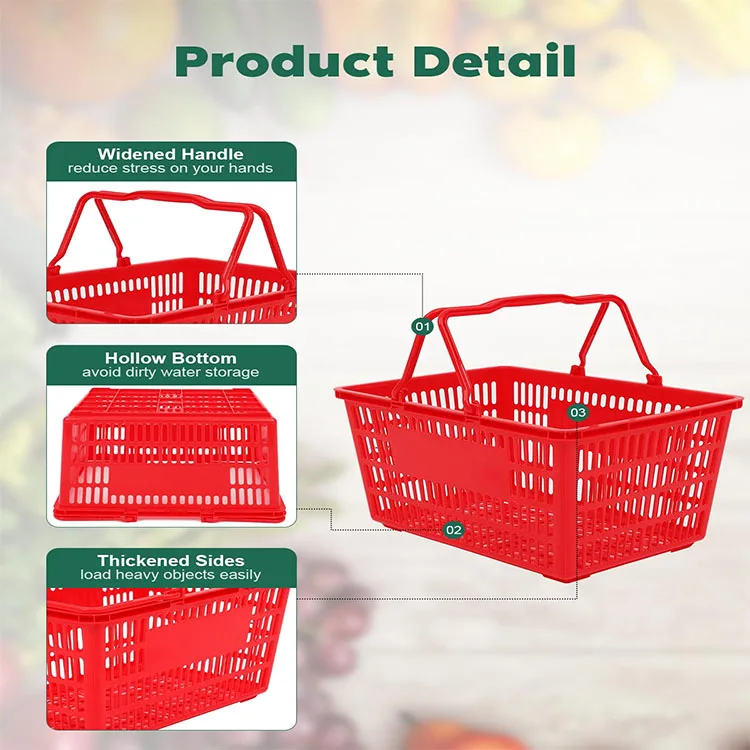 Plastic Red Supermarket Accessories Shopping Hand Basket Customzied