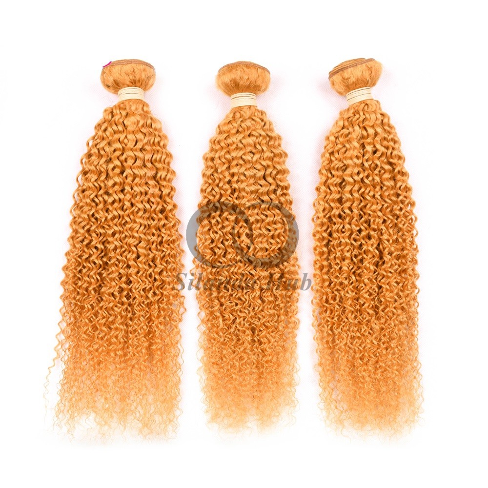 Orange Kinky Curly Remy Human Hair Bundles Sew In Weave Bundles Brazilian Bundle Deals