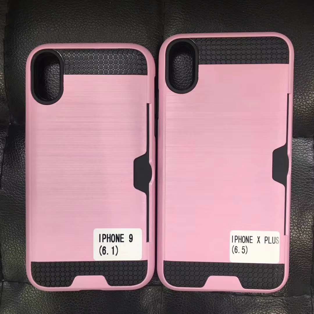 Colorful Metal Brushed with Side Card Pocket Function Protective Shell For IphoneXS IphoneXS MAX IphoneXR Iphone8 Plus